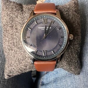 Kenneth Cole Brown Leather Strap Watch with Silver Case